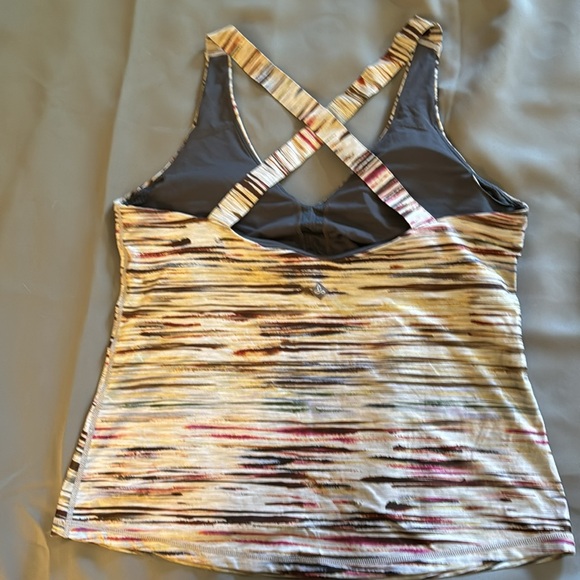 Prana tank top, cross straps, gray with multicolor splashes, size L - Picture 2 of 3